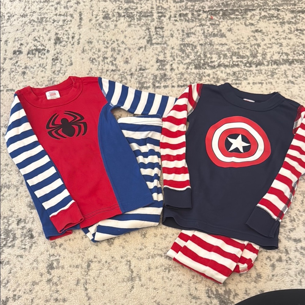 Hanna Andersson Spiderman and Captain America pajama sets. Like new.